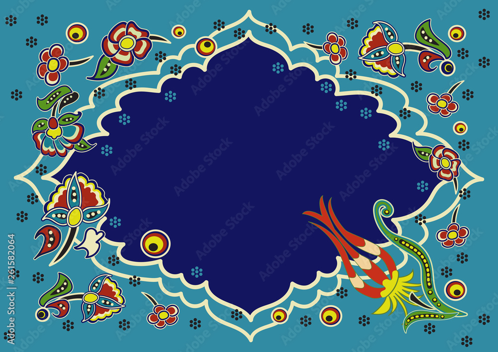 A sign or signboard with space for text with an Asian pattern of flowers A sign or signboard with space for text with an Asian pattern of flowers