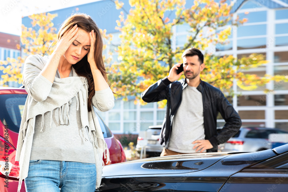 Fototapeta premium Man Calling For Assistance After Car Accident