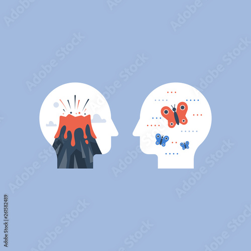 Anger or calm comparison, mental stress concept,mood swing, positive or negative emotions