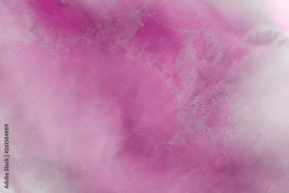 Pink alcohol ink texture with abstract washes and paint stains on the white paper background.	