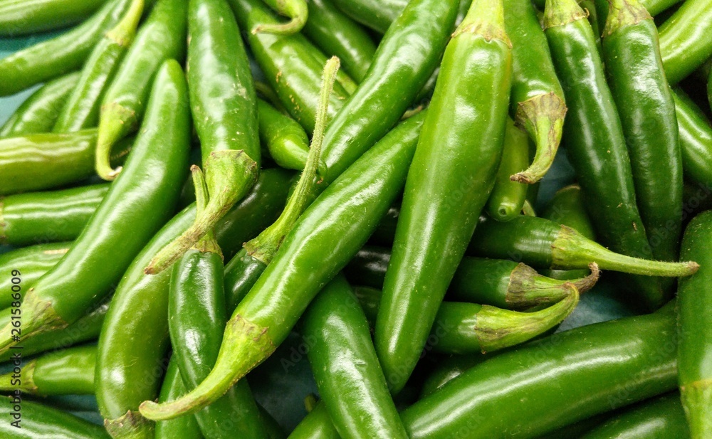 Fresh Serrano Peppers at the local farmers market Fresh Serrano Peppers at the local farmers market