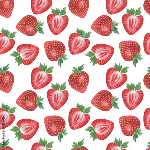 Fototapeta Naklejka Na Ścianę i Meble -  Pattern Strawberry Berry Watercolor illustrations Digital Paper Textile Textures Set Summer Botanical Spring Decoration Design Greeting Card