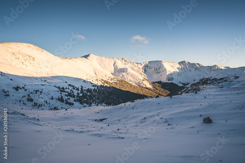 Snowy Mountain Scene Near a Ski Resort at Sunset in the Beautiful Colorado Rocky Mountains