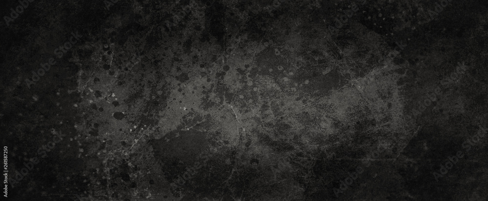 Obraz premium Old black grunge background texture with lots of grungy paint spatter and drips, messy marbled and cracked design elements in old vintage banner 