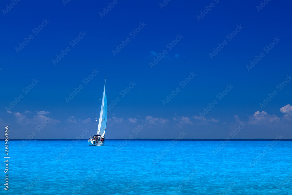 Sailing boat at an open sea, Levkada island, Greece