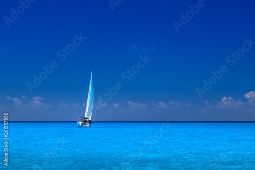 Sailing boat at an open sea  Levkada island  Greece