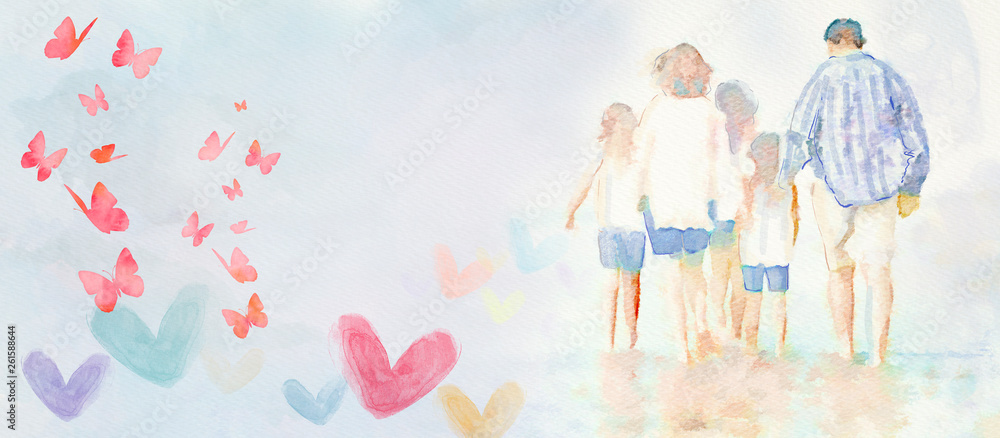 Happy family. Watercolor background Stock Illustration | Adobe Stock