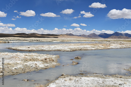 Strongly saline lake Ruldan (Nak) near the village of Yakra in Tibet, China photo