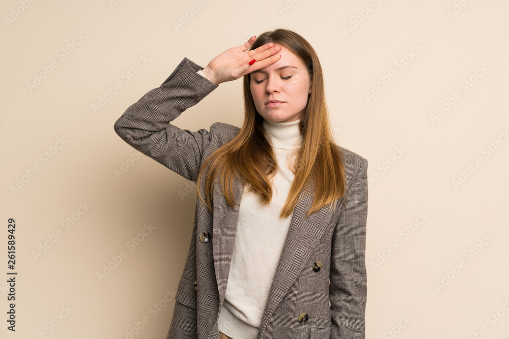 Young business woman with tired and sick expression Young business woman with tired and sick expression