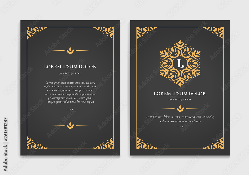 Greeting card design with a black background. Luxury vector ornament template. Mandala. Great for invitation, flyer, menu, brochure, wallpaper, decoration, or any desired idea.