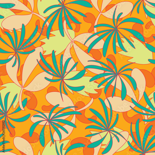 Seamless tropical pattern with palm leaves