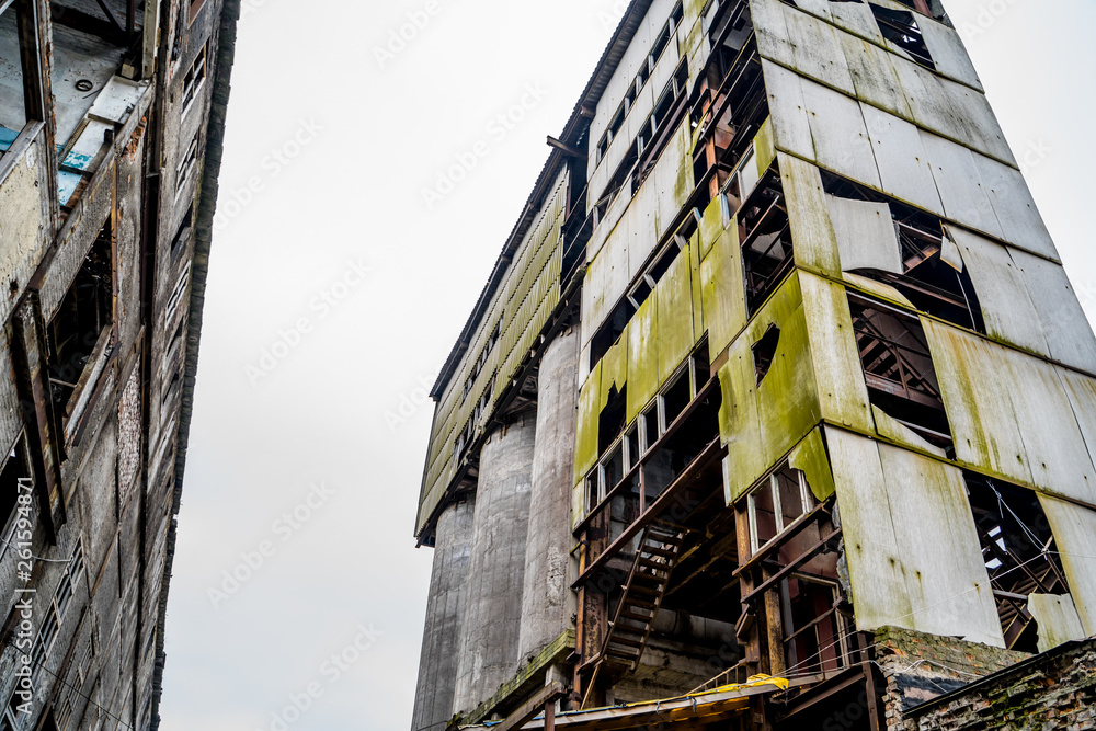 Large crumbling abandoned factory