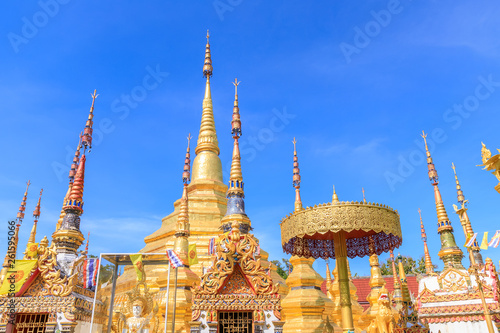 Wat Phra Borommathat Temple at Ban Tak distict, Thailand.   The golden Myanmar style pagoda contain Buddha relic inside. photo