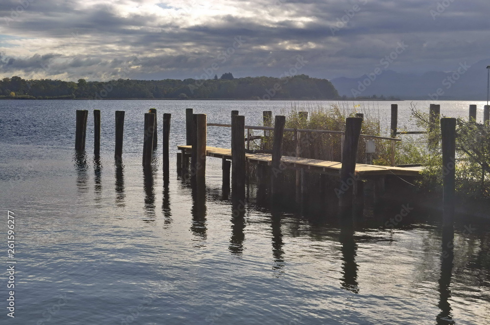Wooden dock on Chiemsee Island, Germany 