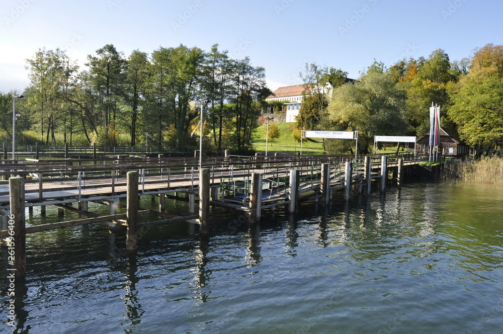 Wooden dock on Chiemsee Island, Germany 