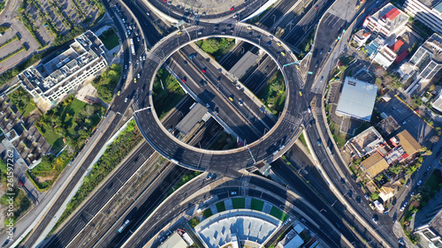 Aerial drone photo of multilevel highway junction urban ring crossing road during rush hour © aerial-drone