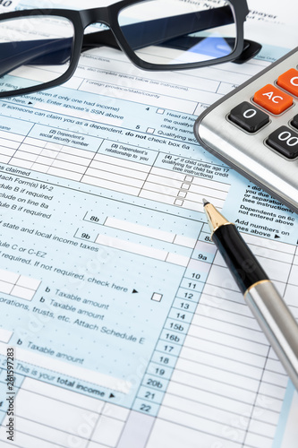 Individual income tax returm form by IRS, concept for taxation