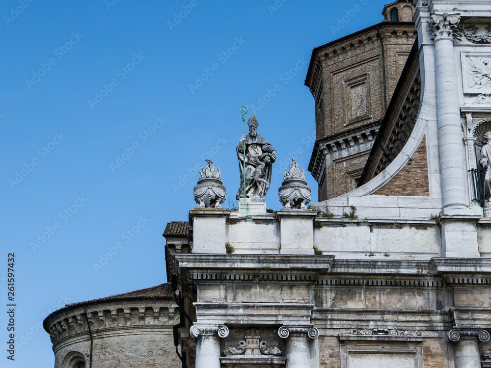 Detail of The basilica of Santa Maria in Porto  with a rich facade from the 18th century in Ravenna