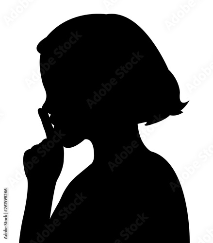 girl making be quite gesture, silhouette vector