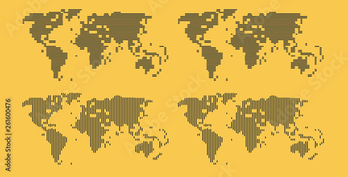 Set of cartoon pictures of lines and stripes world map on yellow background. Can use for printing  website  presentation element  textile. Vector illustration.