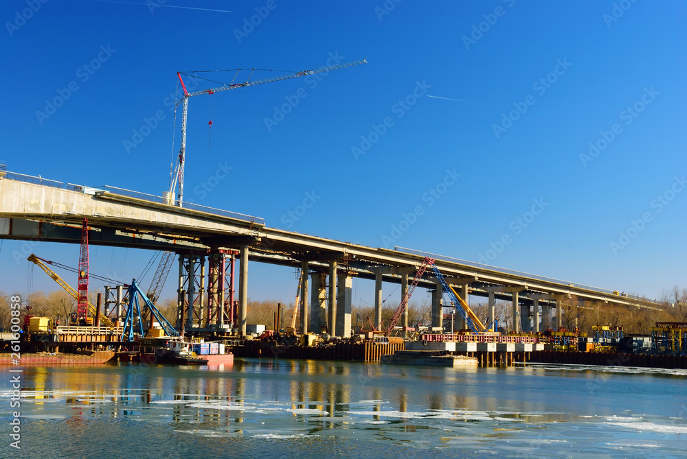 Construction of the Voroshilovskii bridge. Rostov-on-Don. Russia