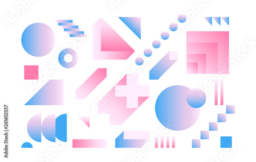 Vector Geometric Smooth blue pink gradient Backgrounds set. Material Design