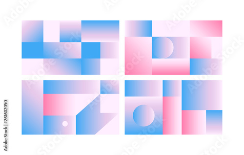 Vector Geometric Smooth blue pink gradient Backgrounds set. Material Design