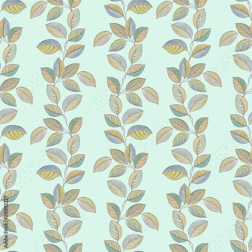 Seamless watercolor leaves pattern. Hand painted leaves of different colors. Leaves for design.