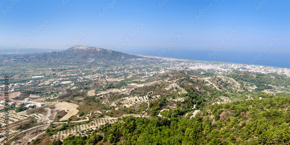 View of the coast of Rhodes island and the Aegean sea from Filerimos mountain.
