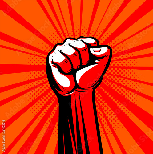 Photo Raised hand with clenched fist. Vector illustration