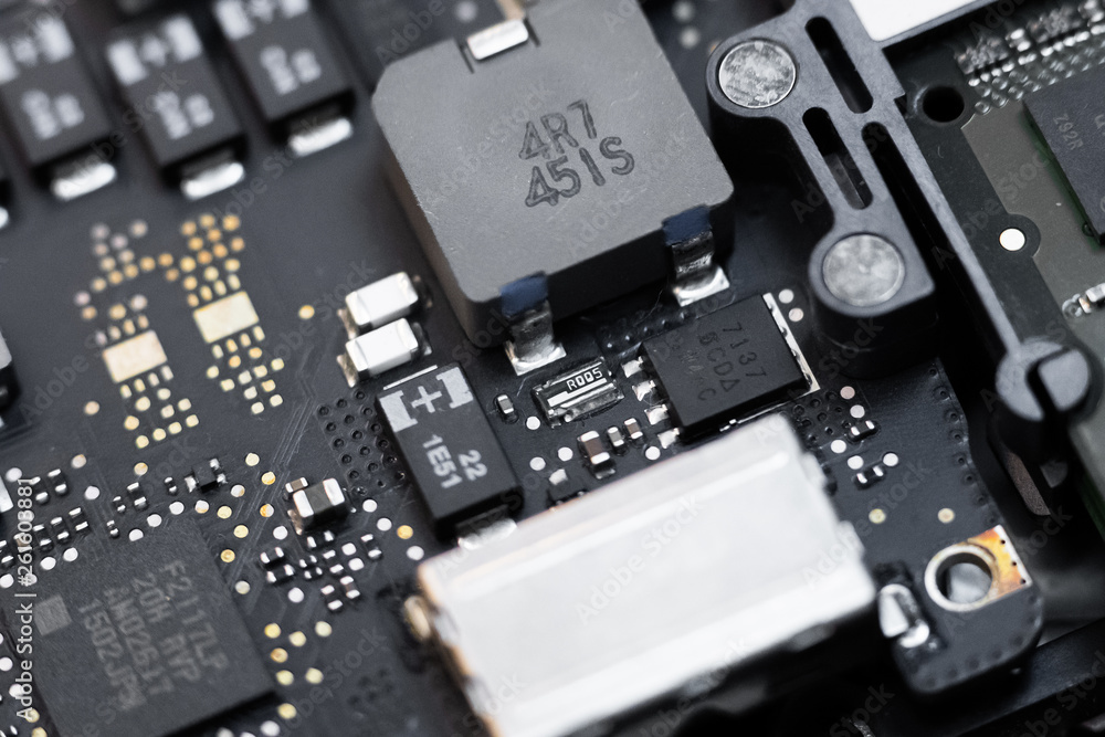Close -up macro shot of circuit board from a laptop or smartphone Close -up macro shot of circuit board from a laptop or smartphone