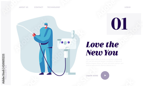 Plastic Surgery Doctor in Uniform Holding Liposuction Machine Tool in Hands. Beauty and Healthcare Concept for Medical Clinic Website Landing Page, Web Page. Cartoon Flat Vector Illustration, Banner