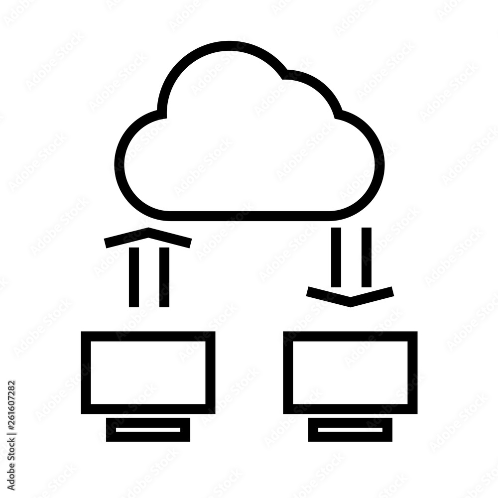 Arrow over computers in cloud icon Arrow over computers in cloud icon
