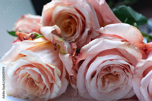Beautiful bouquet of roses  close up  selected focus