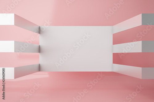 Empty futuristic pink and white room mock up wall photo