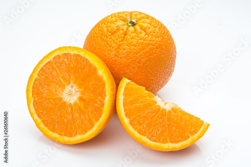 closeup of two oranges isolated on white background