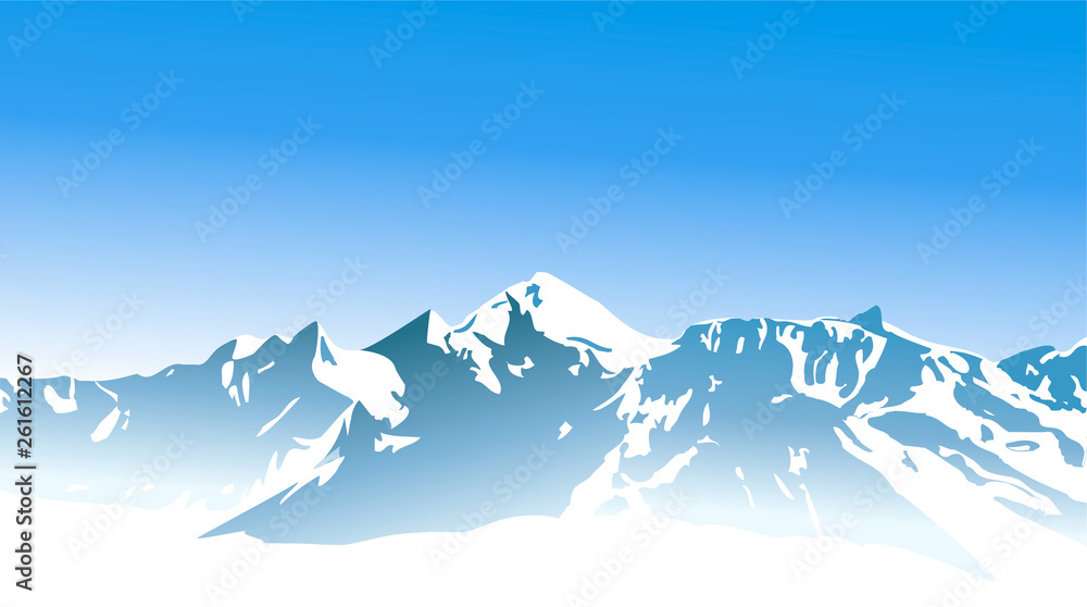 Winter landscape with high mountains