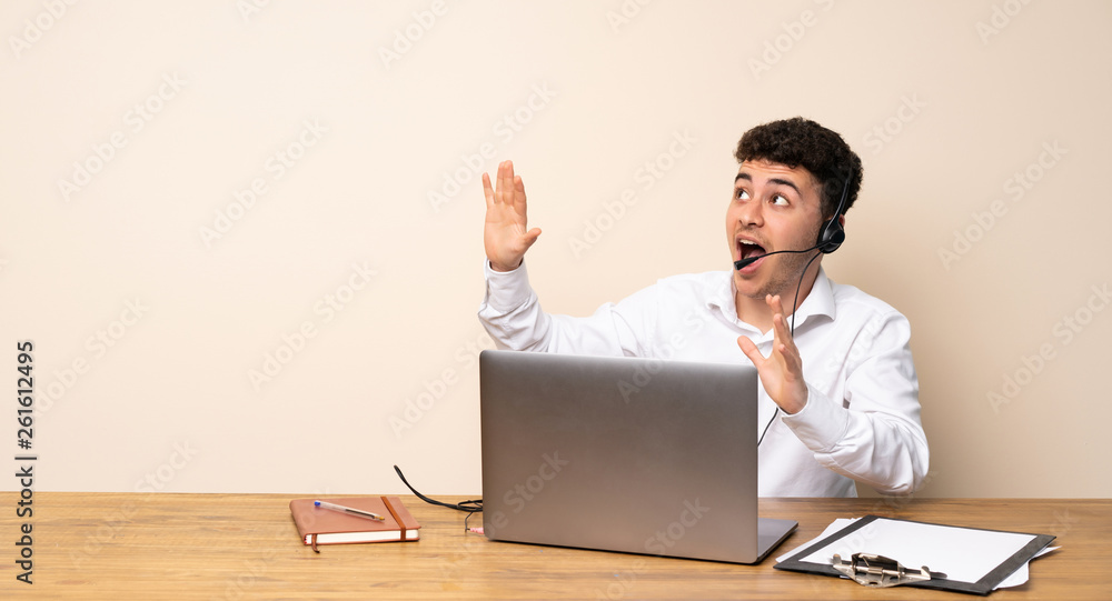 Telemarketer man nervous and scared Telemarketer man nervous and scared