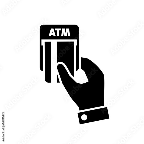 ATM machine icon, withdrawing money from ATM which on bank card – vector