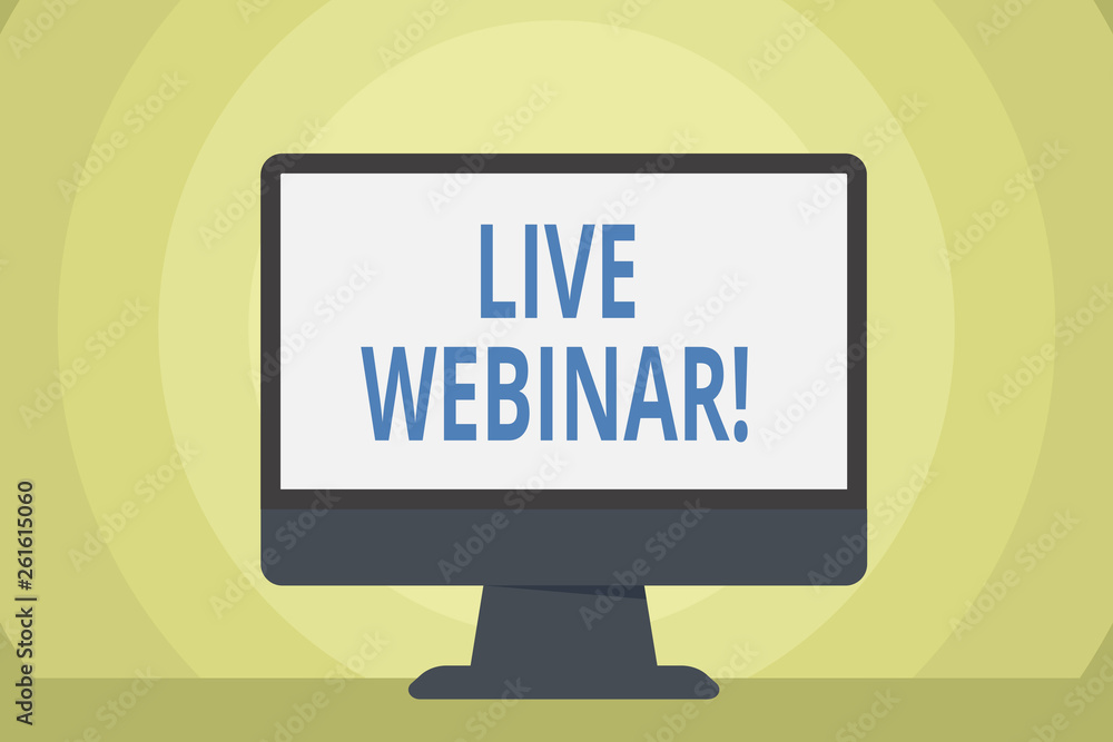 Word writing text Live Webinar. Business photo showcasing presentation lecture or seminar transmitted over Web Blank Space Desktop Computer Colorful Monitor Screen Freestanding on Table Word writing text Live Webinar. Business photo showcasing presentation lecture or seminar transmitted over Web Blank Space Desktop Computer Colorful Monitor Screen Freestanding on Table