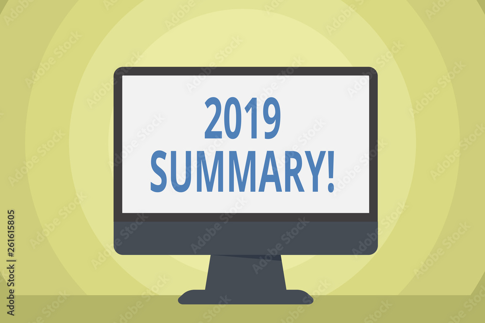 Word writing text 2019 Summary. Business photo showcasing summarizing past year events main actions or good shows Blank Space Desktop Computer Colorful Monitor Screen Freestanding on Table Word writing text 2019 Summary. Business photo showcasing summarizing past year events main actions or good shows Blank Space Desktop Computer Colorful Monitor Screen Freestanding on Table