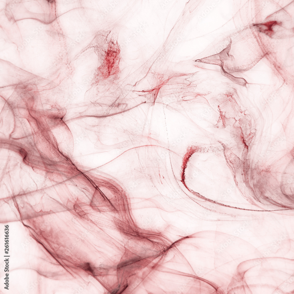 Red alcohol ink texture with abstract washes and paint stains on the white paper background.	
