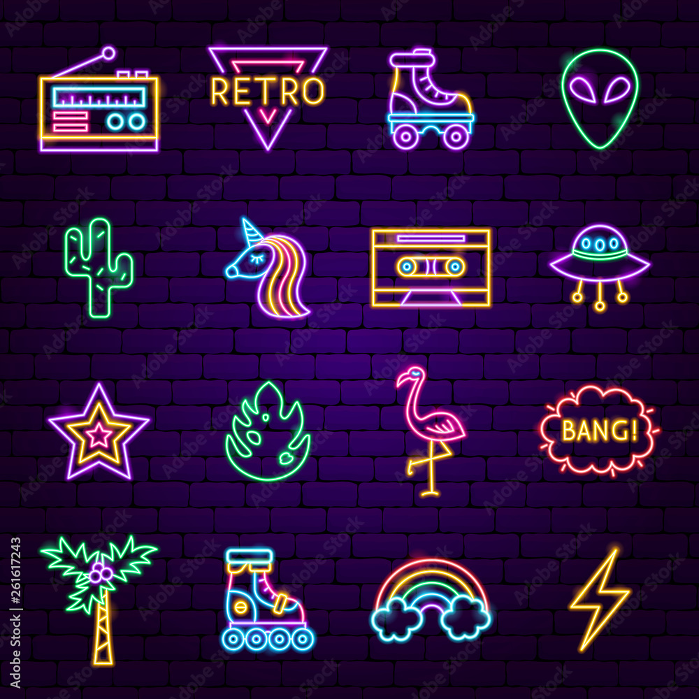 Fotografie Retro Style Neon Icons