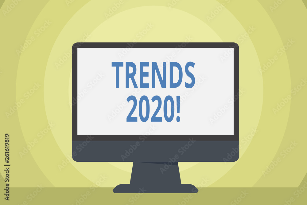 Word writing text Trends 2020. Business photo showcasing general direction in which something is developing or changing Blank Space Desktop Computer Colorful Monitor Screen Freestanding on Table Word writing text Trends 2020. Business photo showcasing general direction in which something is developing or changing Blank Space Desktop Computer Colorful Monitor Screen Freestanding on Table