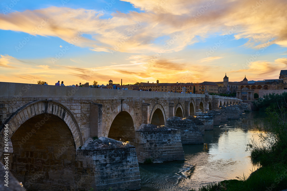 Roman Bridge at sunset in Cordoba, Spain