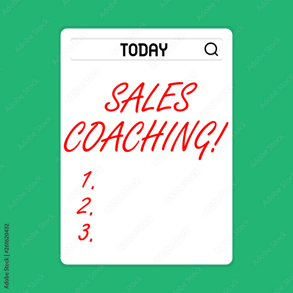 Handwriting text Sales Coaching. Conceptual photo analysisage their team by analyzing metrics and KPIs of selling Search Bar with Magnifying Glass Icon photo on Blank Vertical White Screen