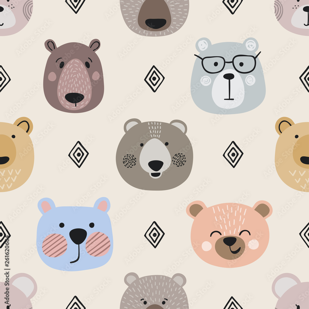 Seamless cute bears pattern. Baby print.