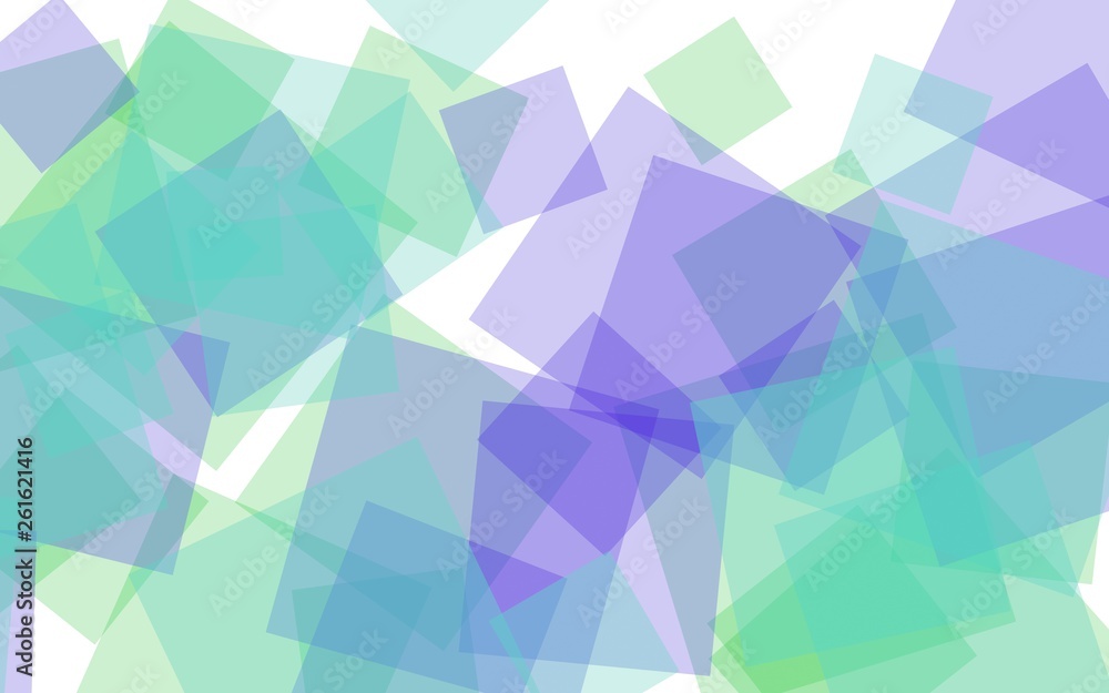 Fototapeta premium Multicolored translucent squares on white background. Green tones. 3D illustration