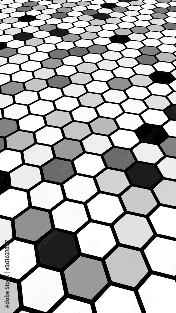 Honeycomb gray colored. Perspective view on polygon look like honeycomb. Isometric geometry. 3D illustration Honeycomb gray colored. Perspective view on polygon look like honeycomb. Isometric geometry. 3D illustration