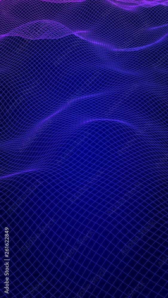 Abstract landscape on blue background. Cyberspace grid. hi tech network. 3D illustration Abstract landscape on blue background. Cyberspace grid. hi tech network. 3D illustration